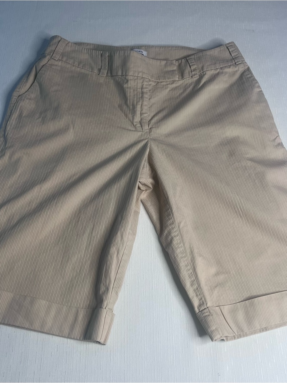 Liz & Co. Women’s Classic Pinstriped Khaki Bermuda Shorts